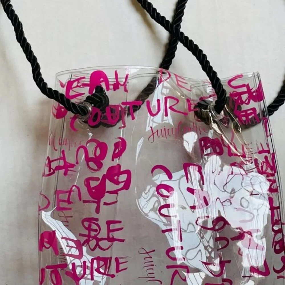 Juicy Couture Clear Tote Bag Pink Print All Over See Through Travel Vacation‎